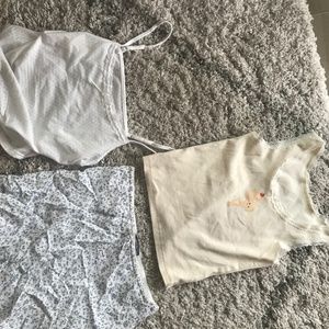 Brandi Melville ditsy skirt, doll tank top , and soft white crop tank